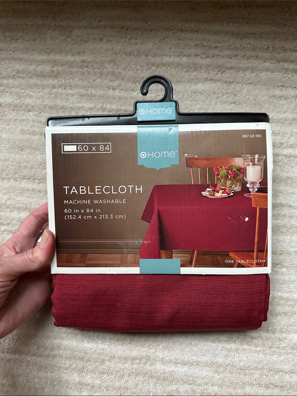 NWT Target Home Tablecloth Red Cotton Polyestery Size 60” x 84”